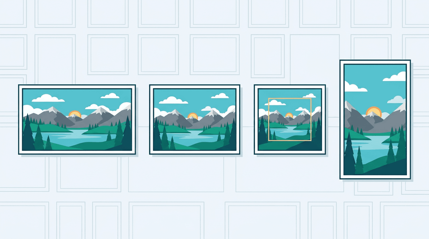 Visual comparison of common image aspect ratios including widescreen, square, and vertical crops