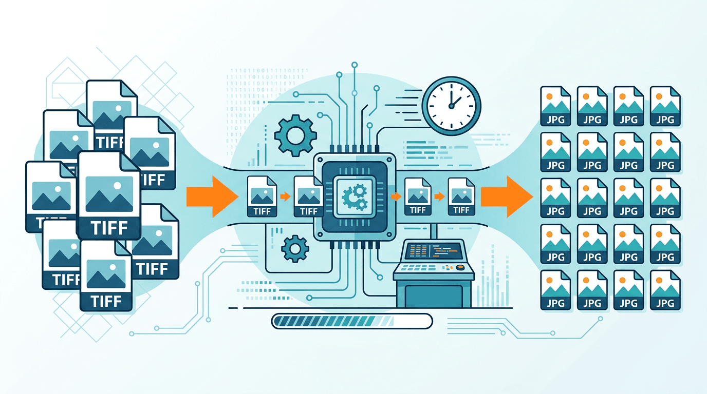 Bulk conversion workflow turning multiple TIFF files into JPG images
