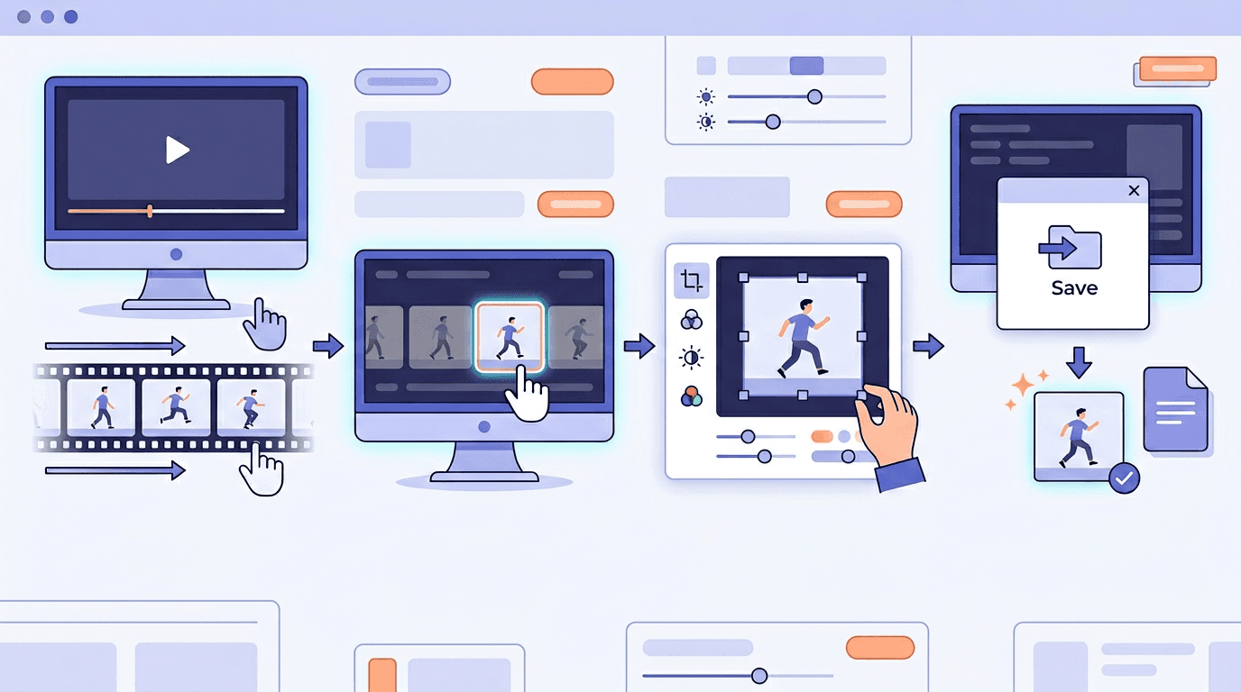 Step-by-step process for selecting a GIF frame and exporting it as a thumbnail image