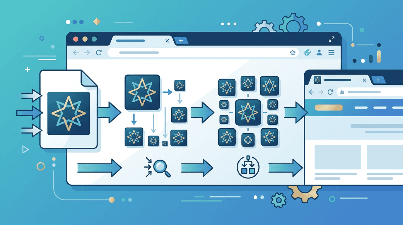 Workflow for converting a PNG image into favicon icon sizes and browser-ready assets