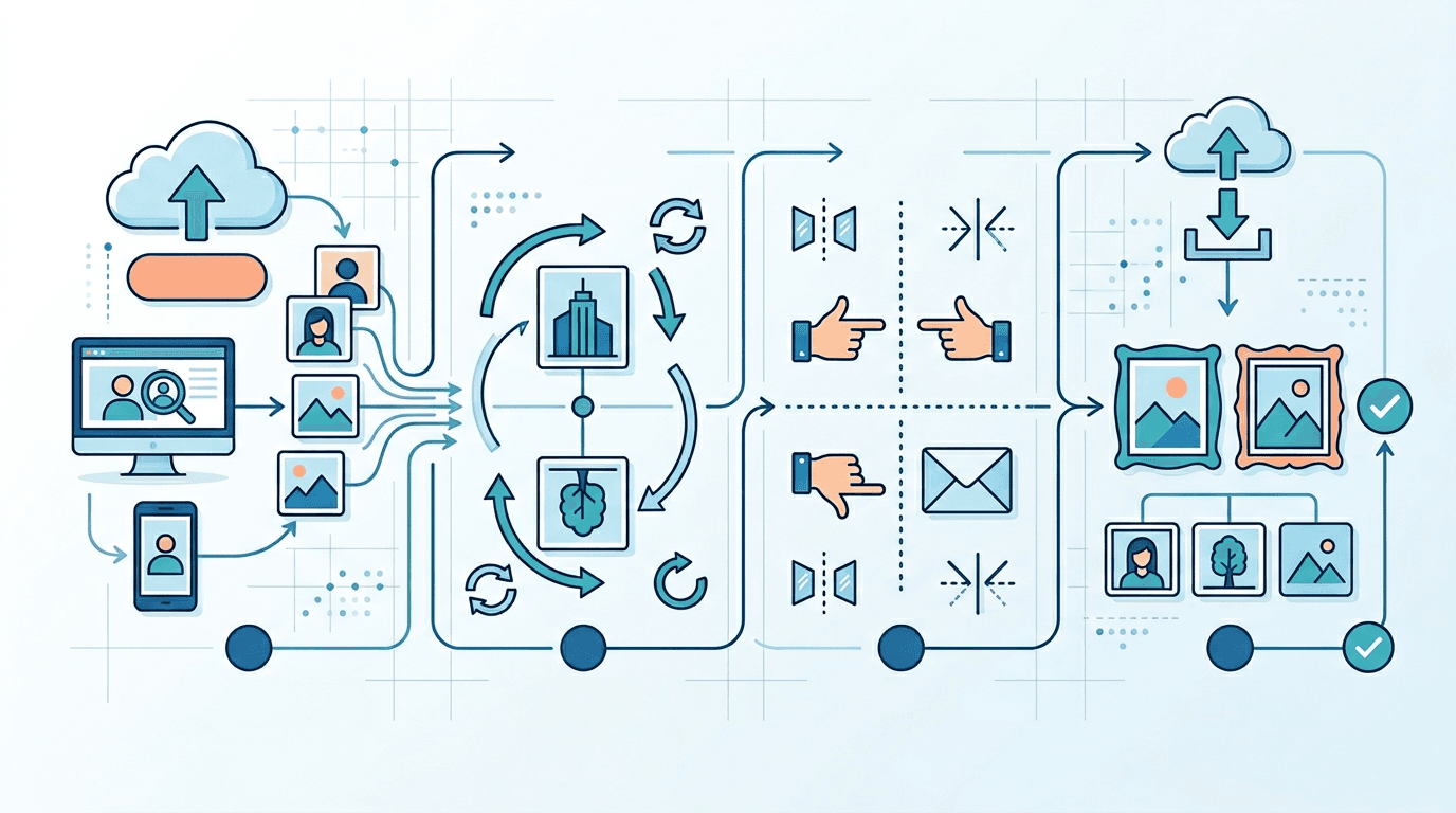 Workflow showing image rotation and flip operations applied to a photo for correct orientation