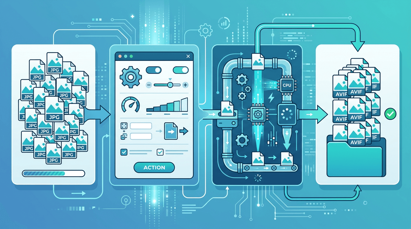 Bulk workflow for converting many JPG files into optimized AVIF images