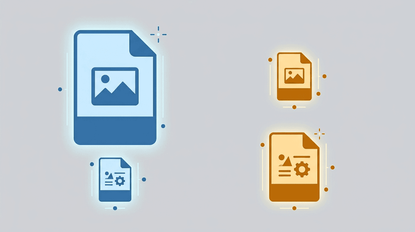 Visual file size comparison between PNG and JPG for photos versus graphics