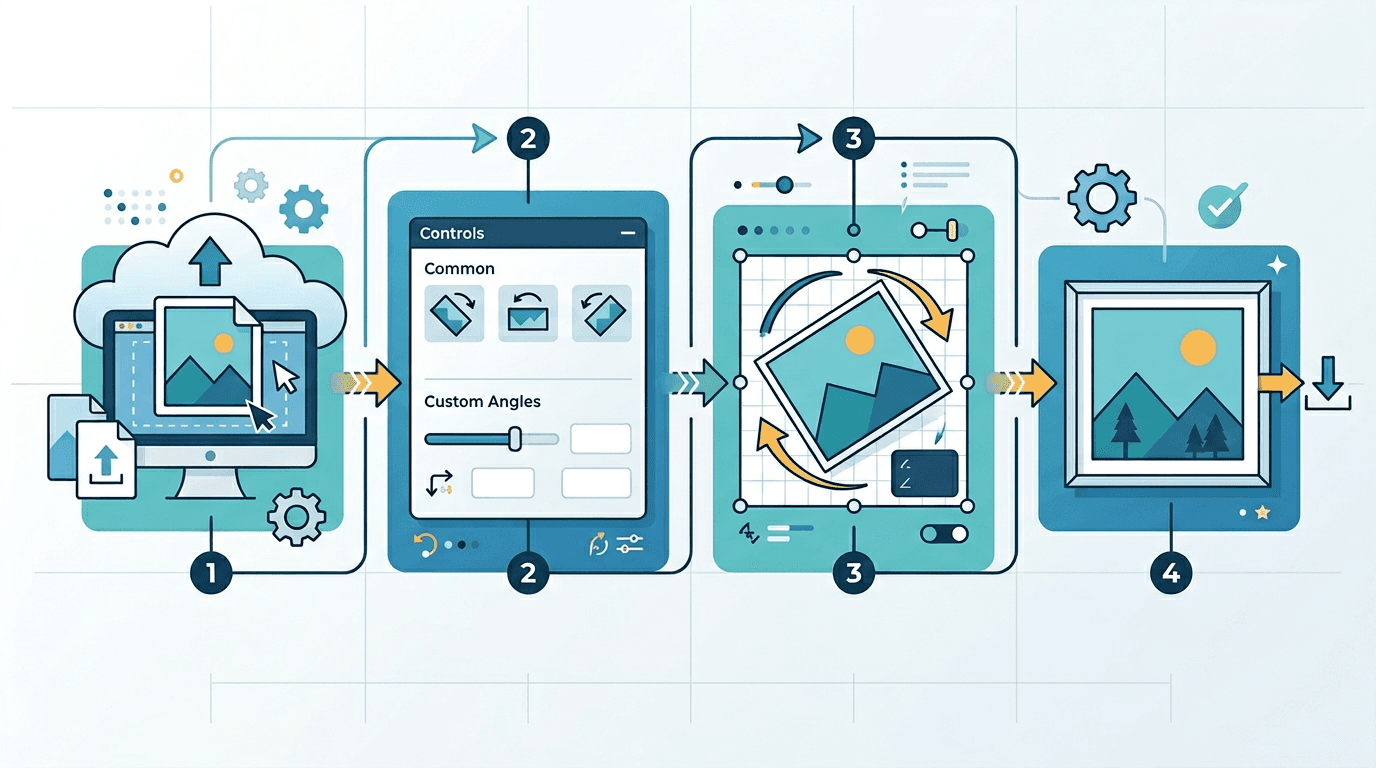 Workflow for rotating an image to common and custom angles before exporting the corrected result
