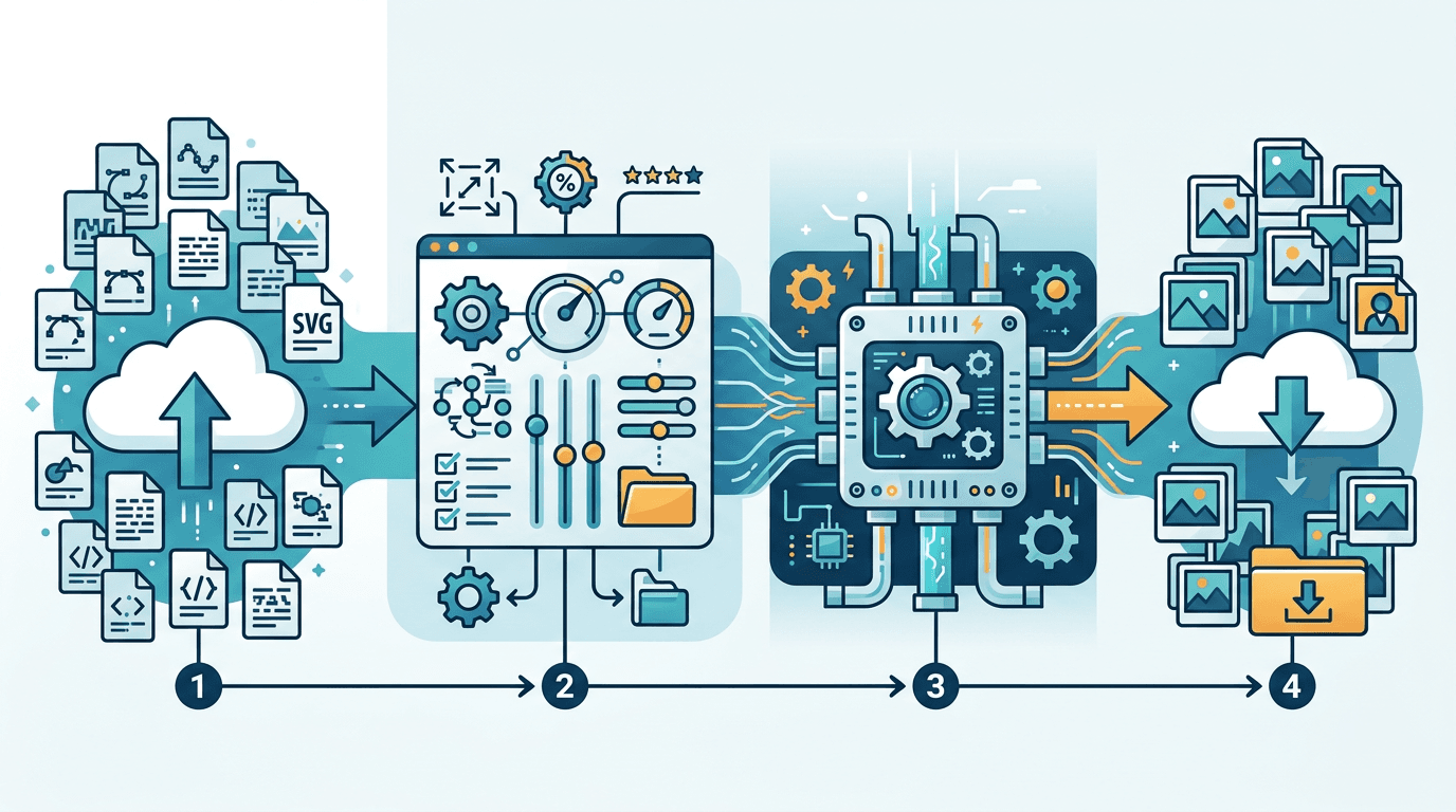 Bulk workflow for converting many SVG graphics into JPG files with shared settings