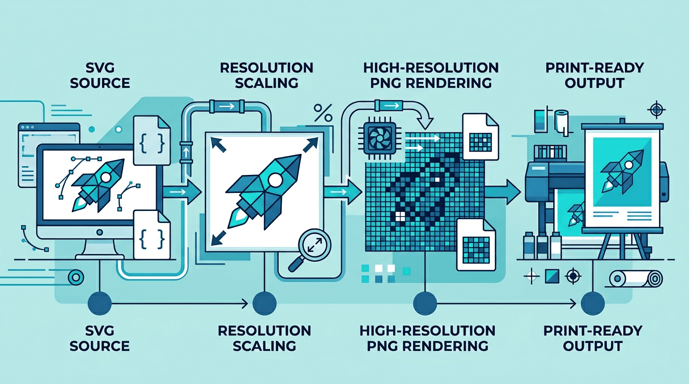 Workflow for scaling SVG artwork and exporting it as a high-resolution PNG for print use