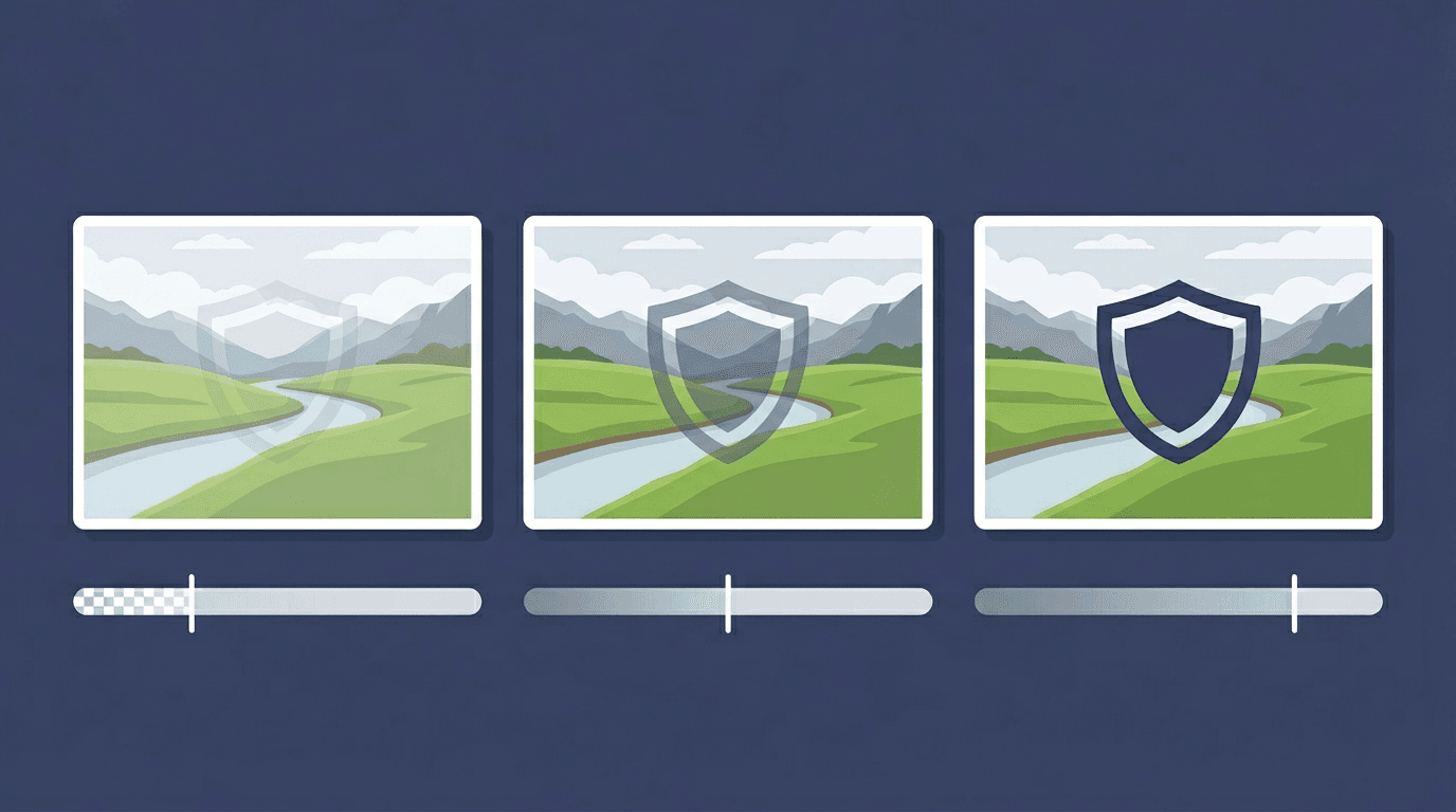 Watermark opacity comparison at 20%, 50%, and 80% transparency levels