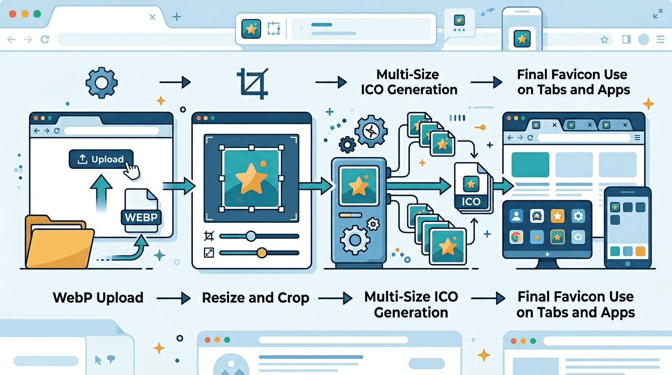 Workflow for converting a WebP image into multi-size ICO favicon assets