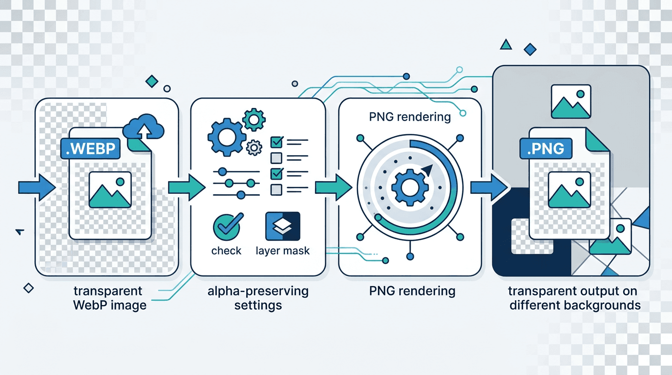 Workflow for converting a transparent WebP image into PNG while preserving alpha transparency